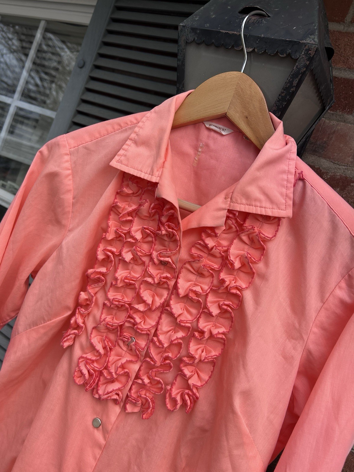 VTG 60s 70s Western Wear Pearl Snap Rockabilly Women’s Ruffled Tuxedo Shirt M