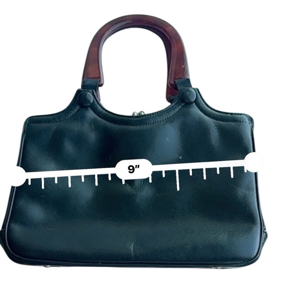 Vintage Dofan Black Leather Kiss Lock Purse Tortoiseshell Lucite Top Handle Bag