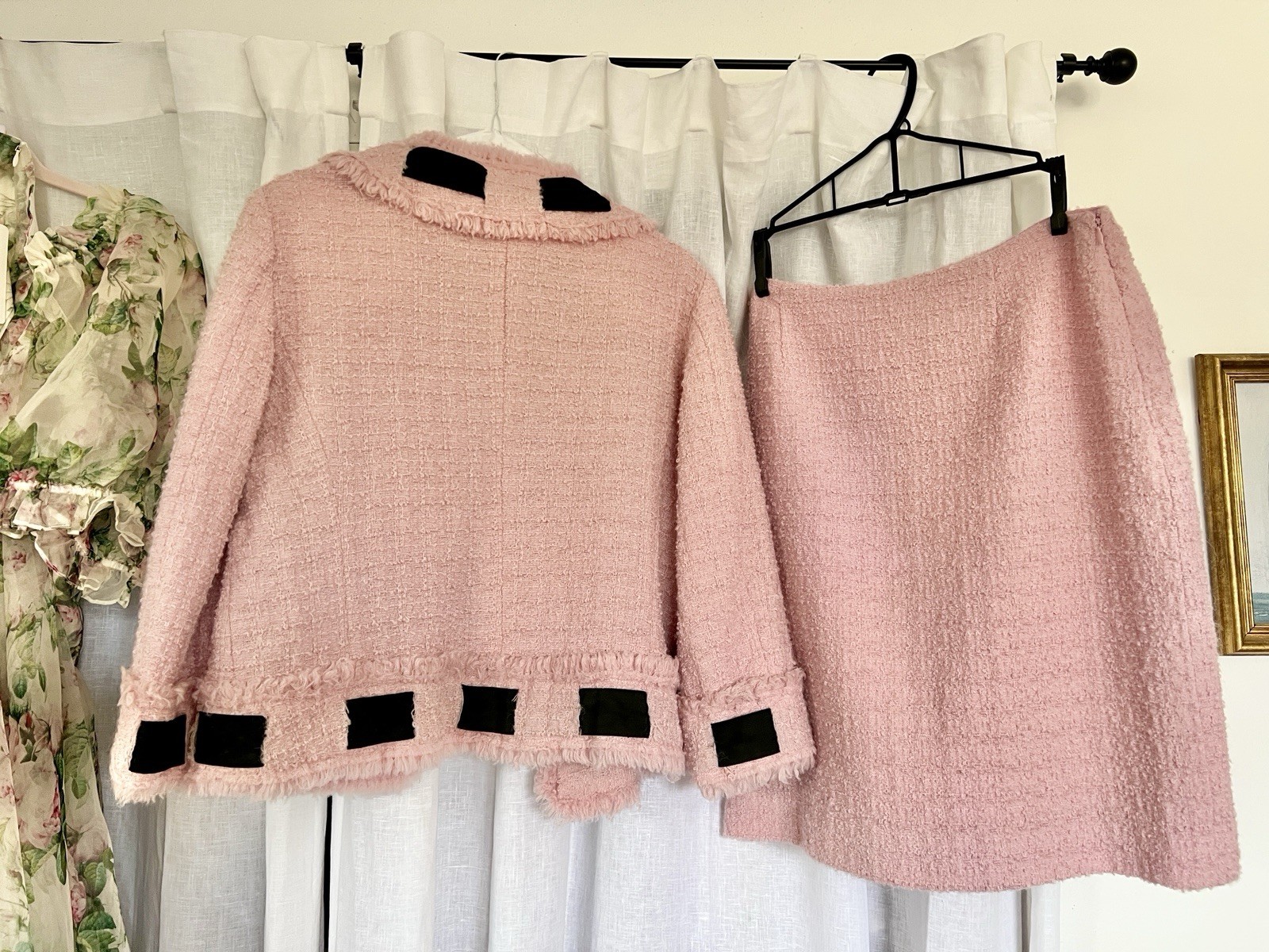 Vintage Moschino Pink & Black Bouclé Suit Size 10 Great Condition Worn Only Once