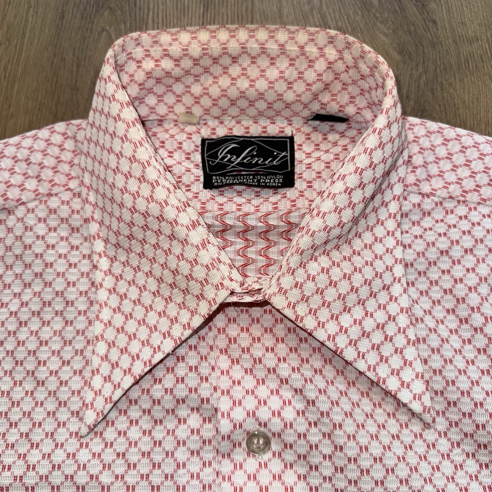 Vtg 60s 70s Infinit Dress Shirt Knit Polyester Nylon Disco Mod Large Mens 16 31