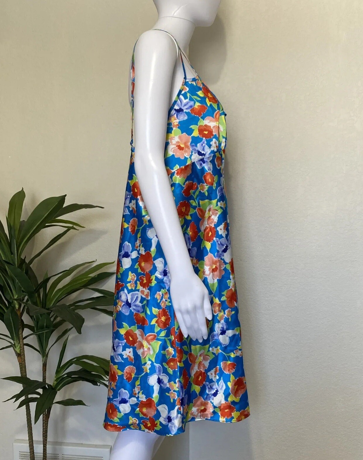 Vtg Gilligan O’Malley Sz XXL Satin Slip Dress Multicolor Floral Bias Opaque Gown