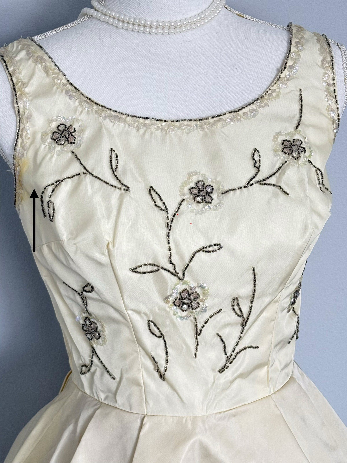 Vintage 1950s Bone Color Fit & Flair Beaded Dress X-SMALL