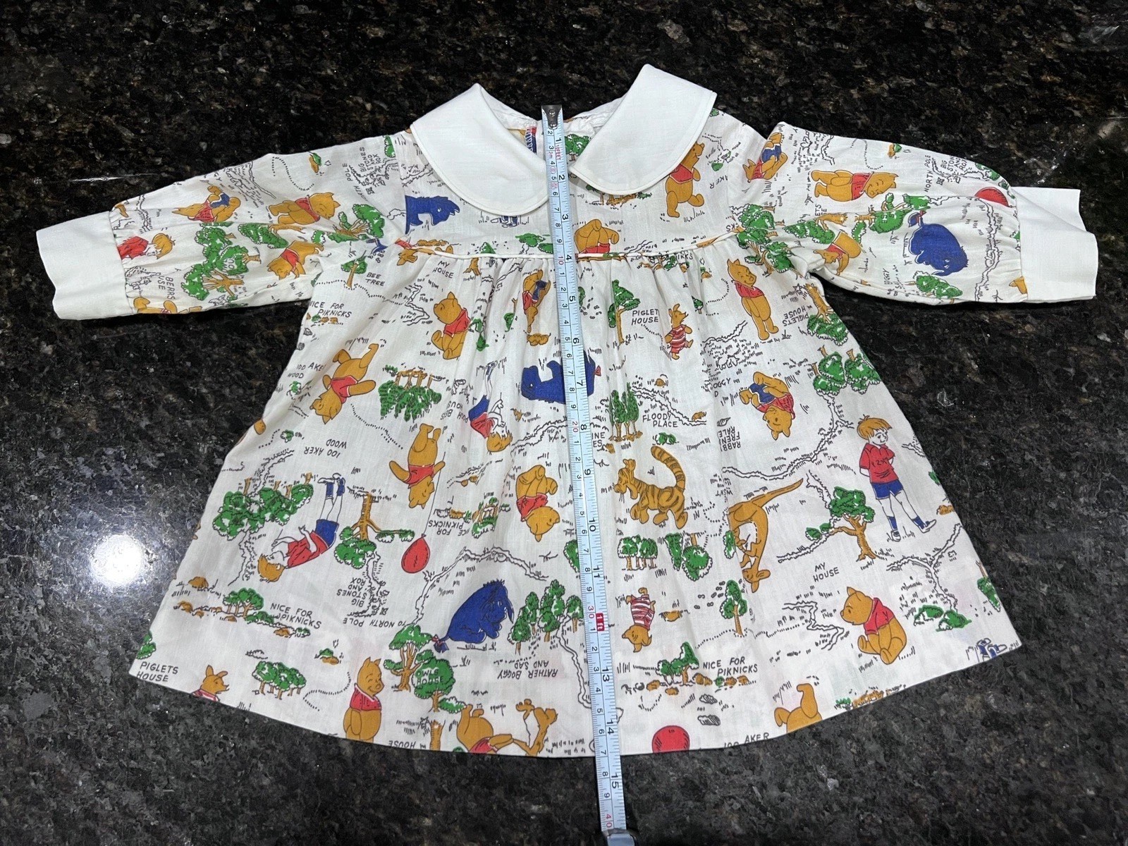 Vintage Winnie the Pooh Bear Dress 70s Sears 100 ACRE WOOD Print Perma-Prest