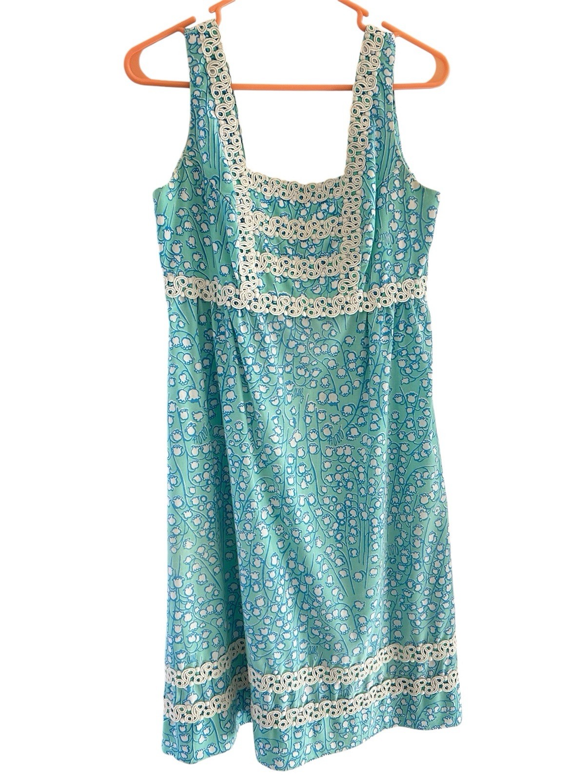 Vtg 60s Lilly Pulitzer Dress 10 Lily of the Valley Lace Trim Blue Green Shift