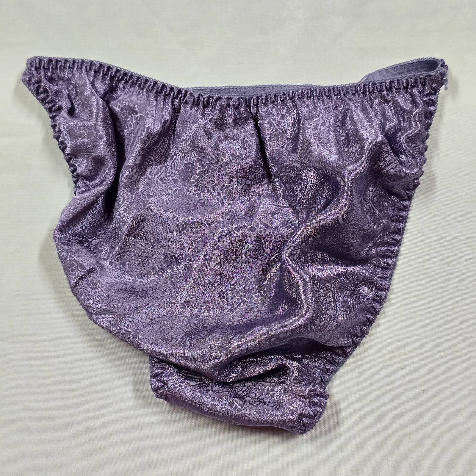 Vintage Gilligan O’Malley Satin String Bikini Panty Paisley Purple Floral XL 8