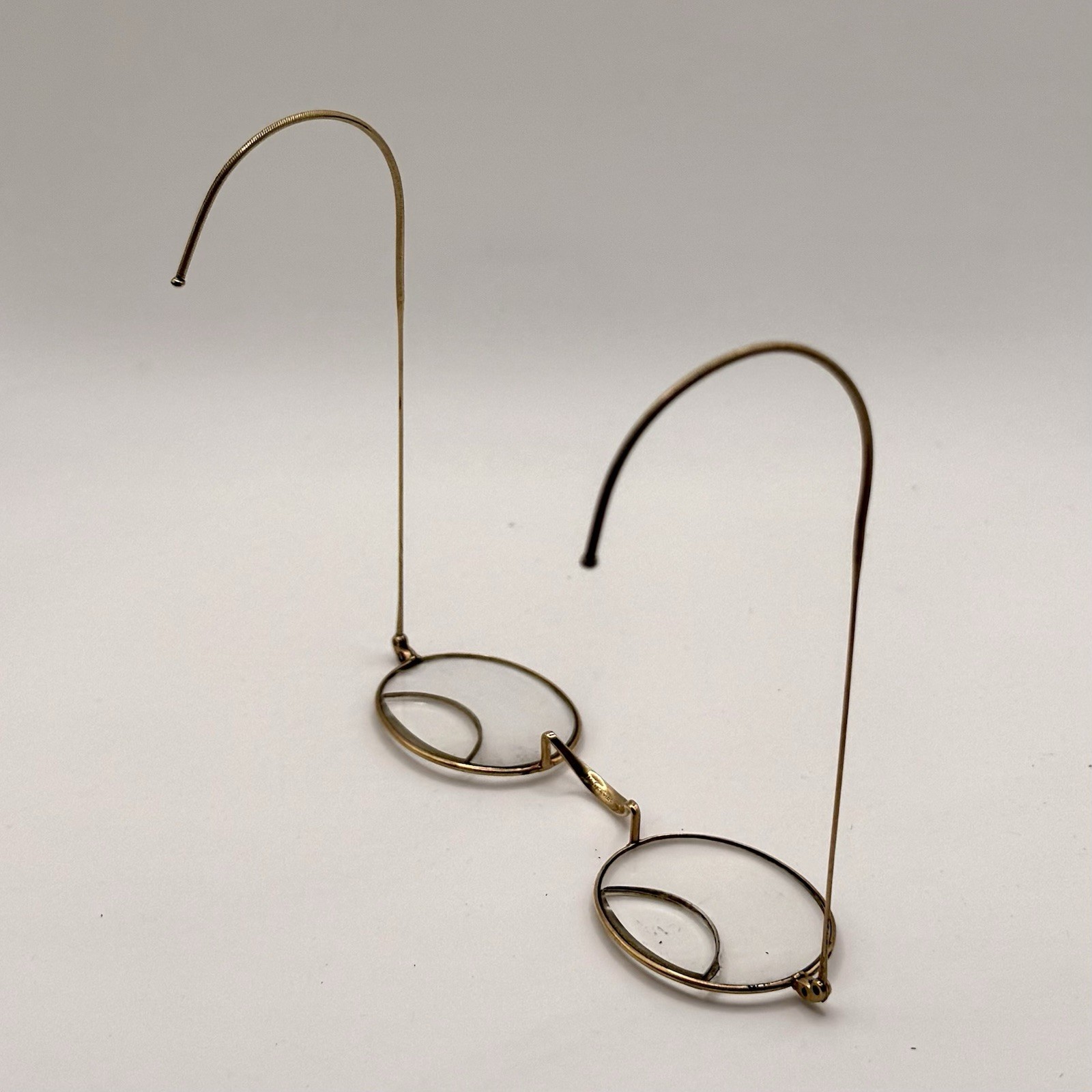 Antique Pince Nez Bifocal Spectacles Oval Wire Frame w Leather Case APEX