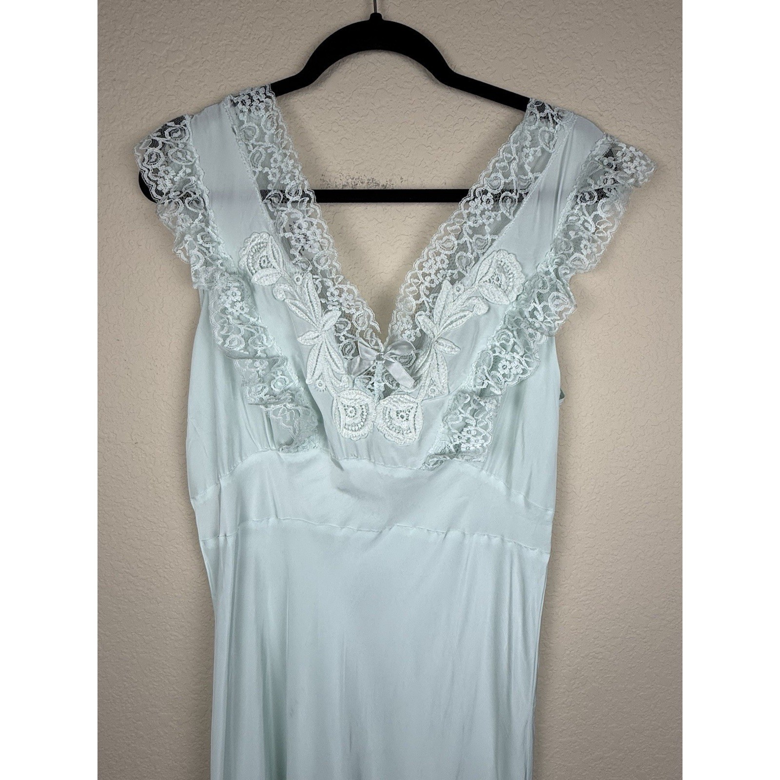 Vtg 30-40s Lady Edso Acetate Rayon Lace Nightgown Bias Cut Lingerie Sz 40 *read