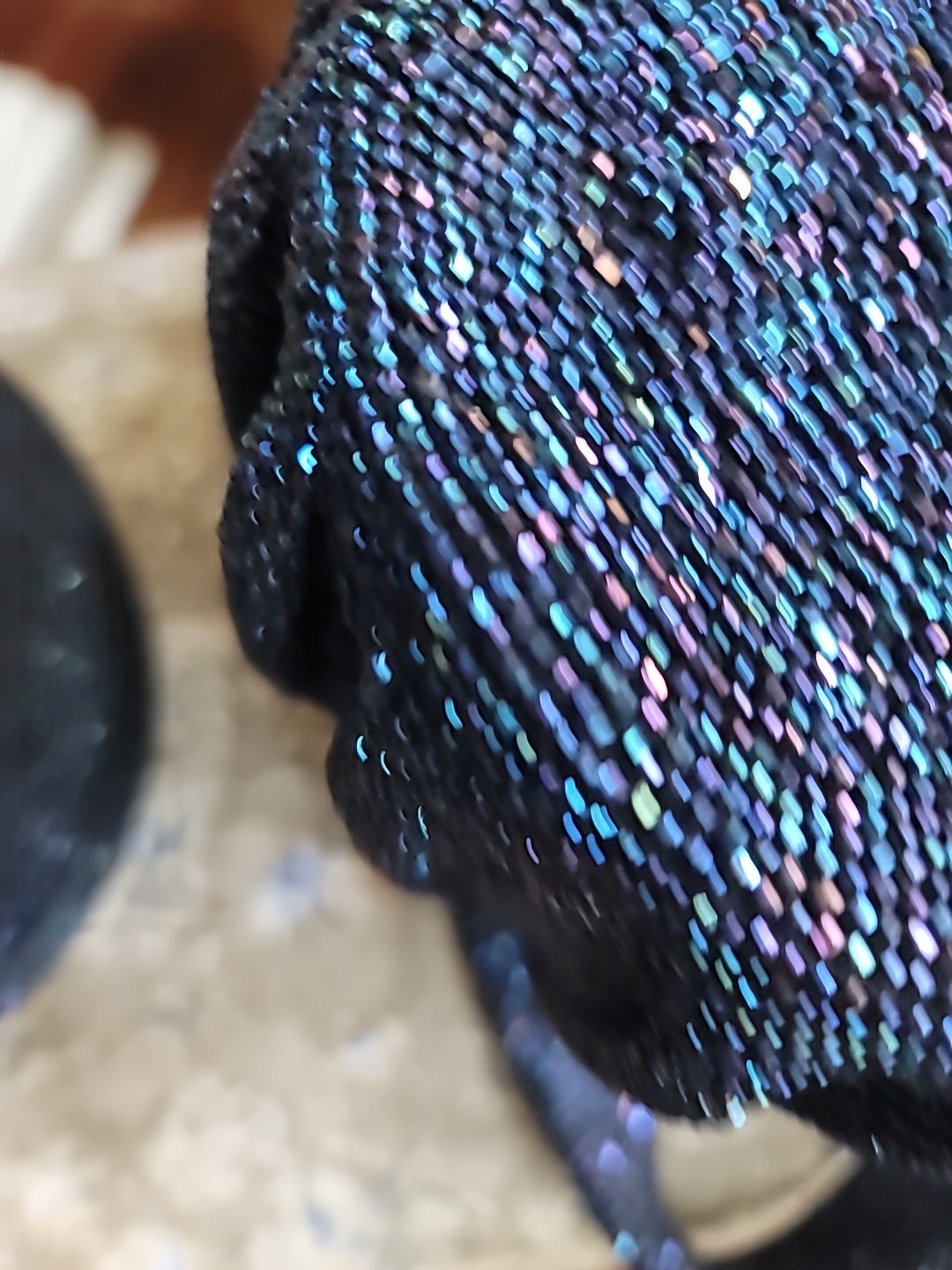 Purse Carnival Glass Beaded Cobalt Blue Black Tiny Beads Strap Handle 1920s