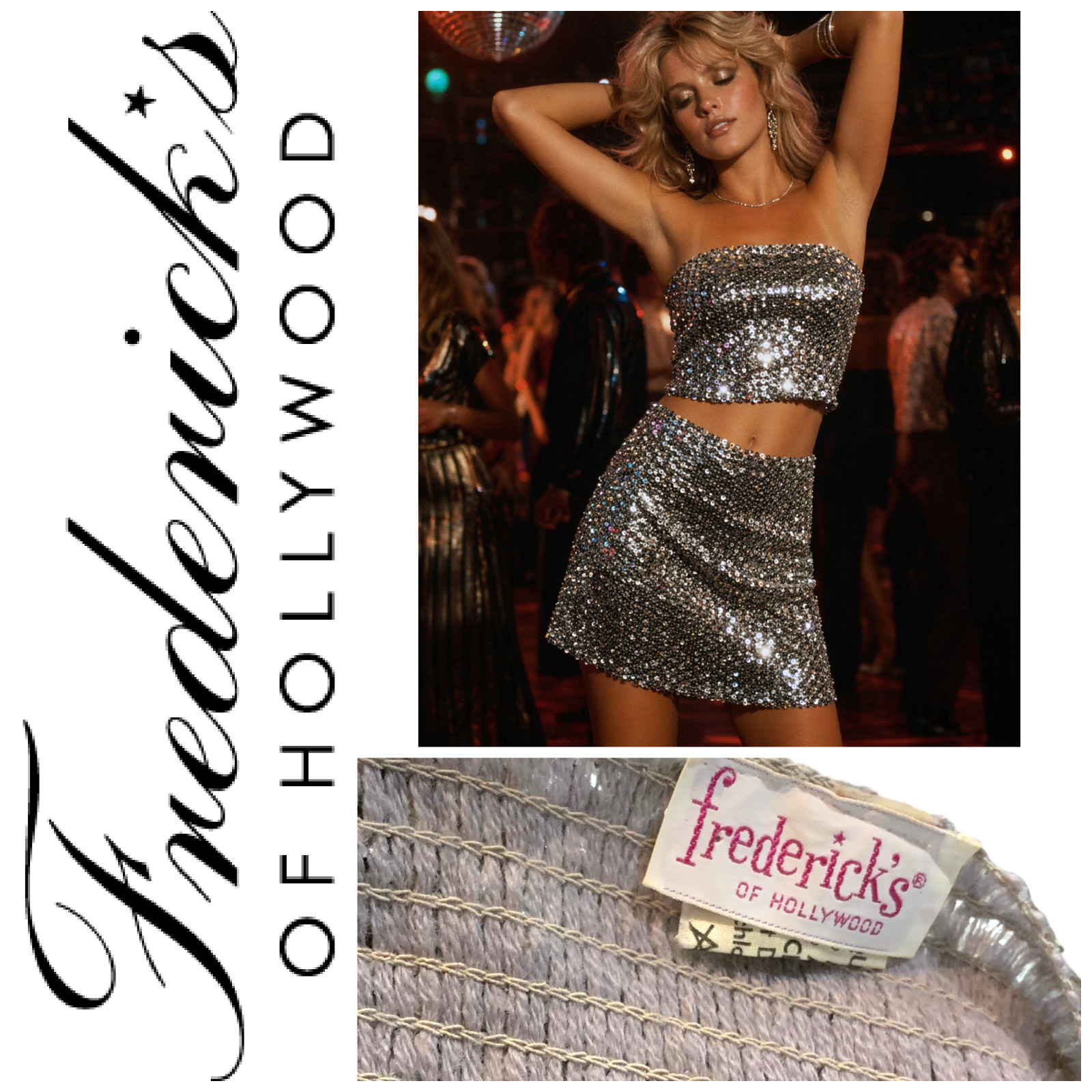 Vintage 1970’s Frederick’s of Hollywood Sequin 2 pc Set Tube Top + Mini Skirt UK