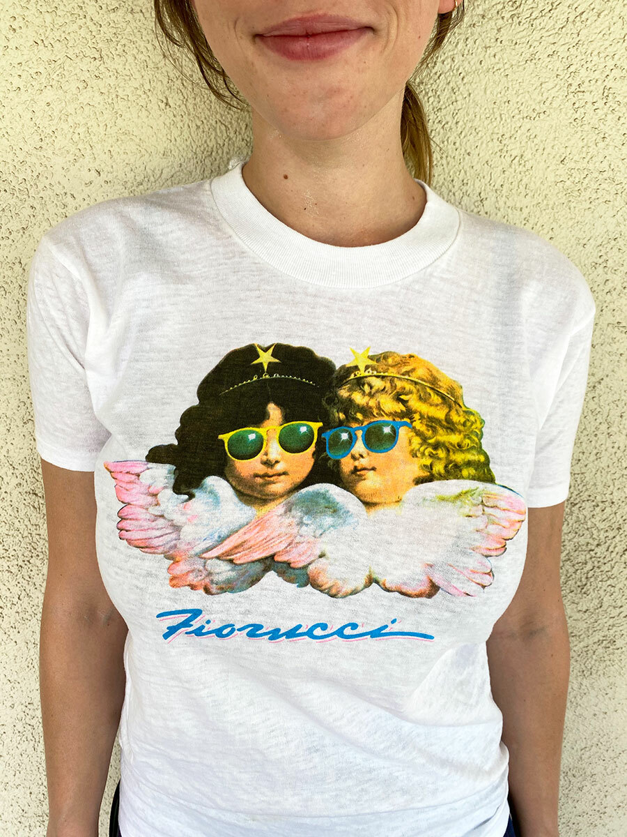 FIORUCCI 1980’s VINTAGE ANGELS SHIRT -White, NEW OLD STOCK SIZE SMALL