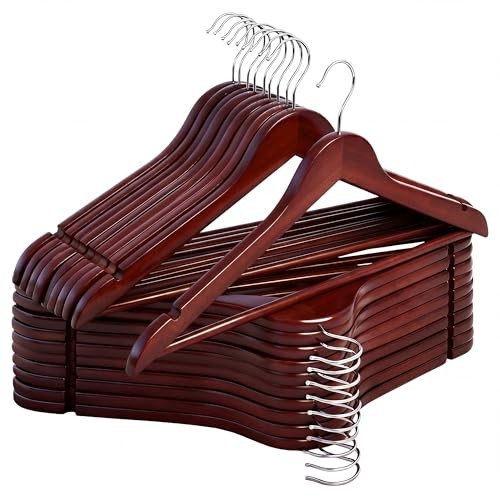 Wooden Hangers 20 Pack, Wood Coat Hangers 0.5″T (20 pack) Dark Cherry Color