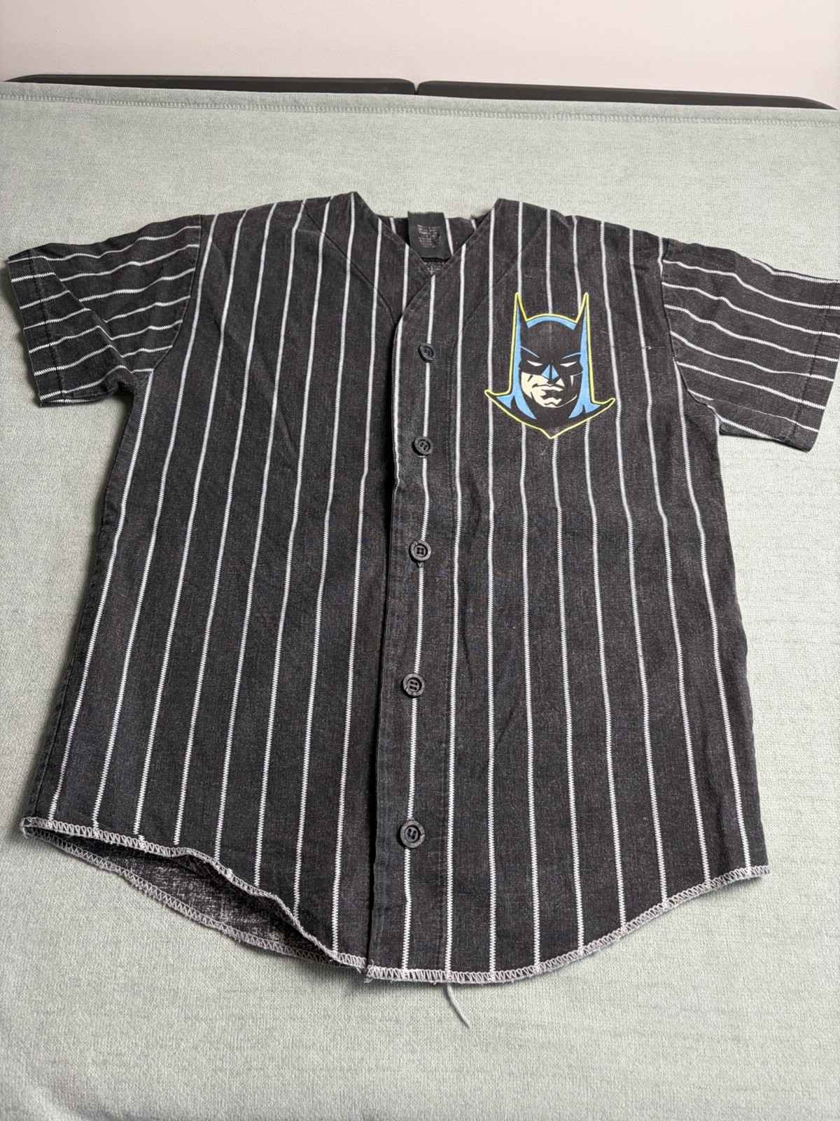Batman 1991 Vintage Pinstripe RARE Shirt Baseball Style 24x17inches Sz 12Y