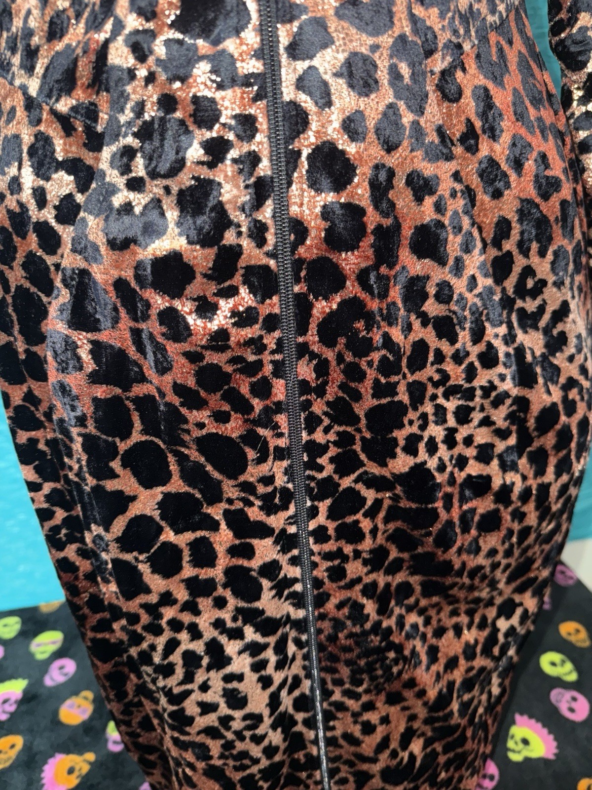 Vintage Janine Paris London New York Zip Up Metallic Leopard Dress Size M