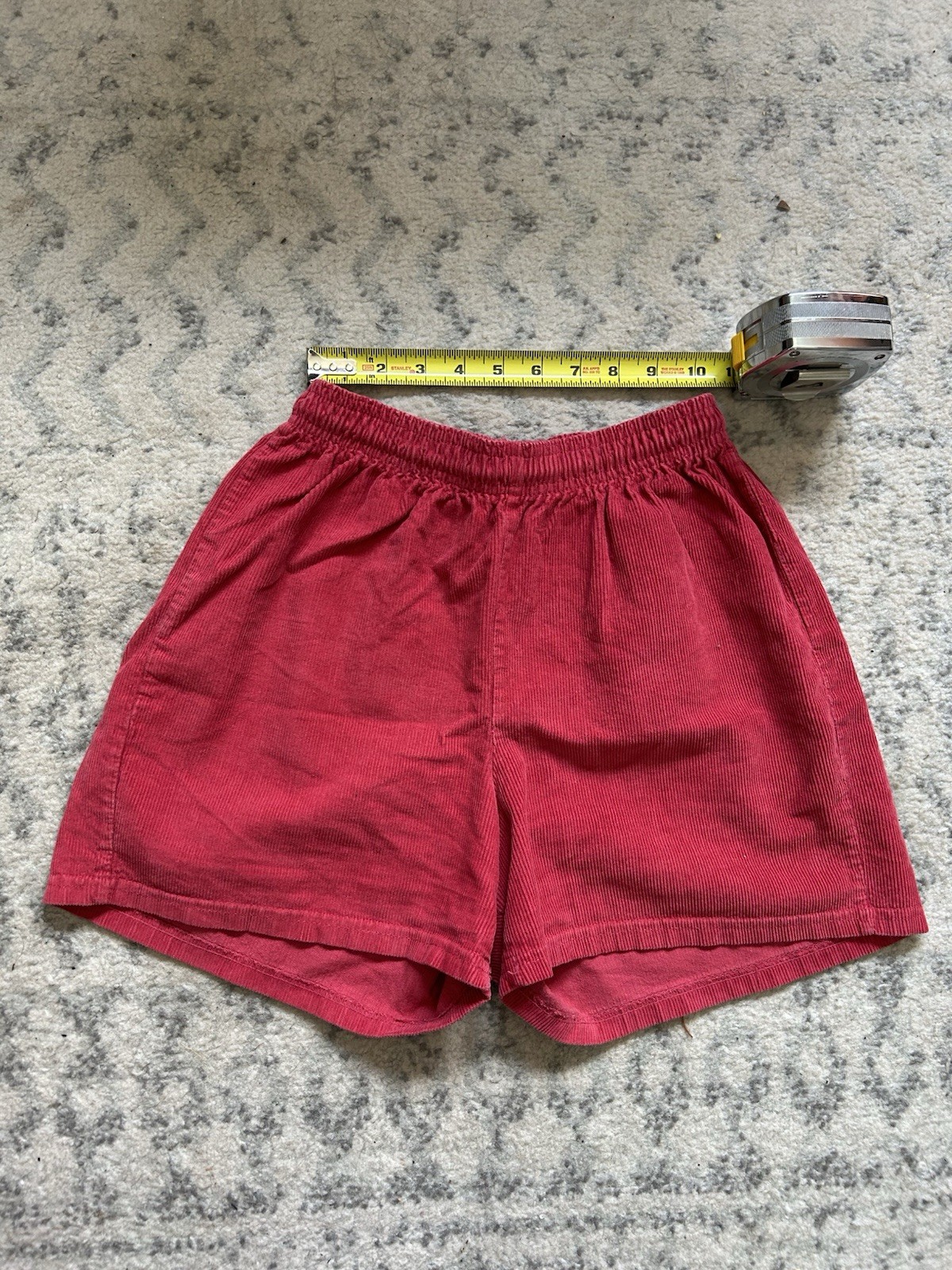 Vintage 80s 90s Corduroy Shorts, Rope Drawstring, Elastic Waist, Red, Size Small