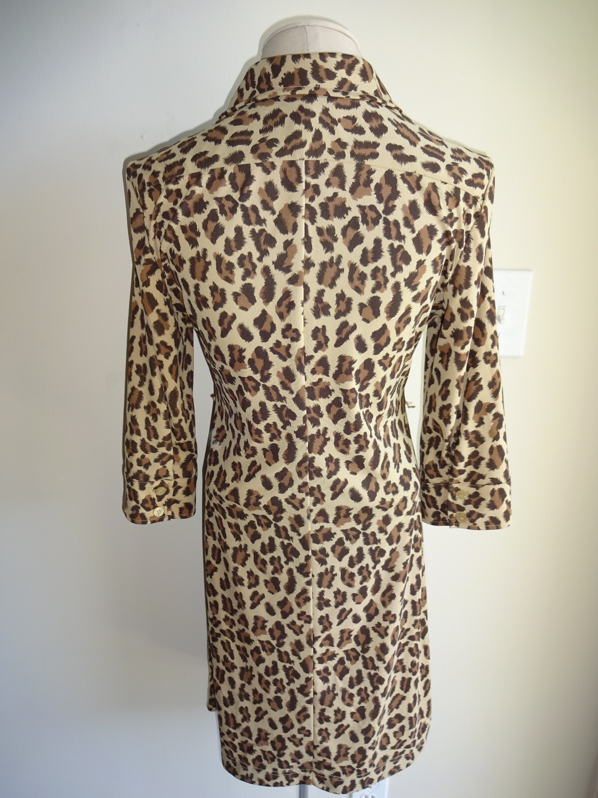 Vintage Womens Express World Brand Dress 7 8 Brown Animal Leopard Print Korea