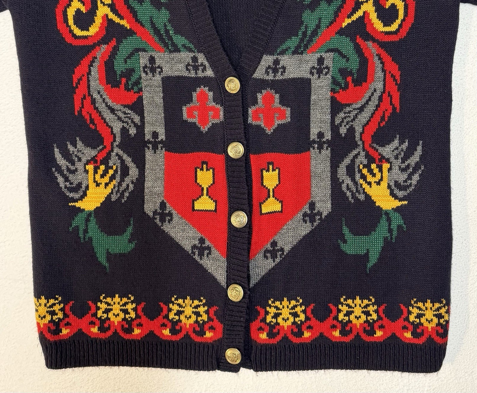 Vintage 1980’s Norton McNaughton Cardigan Sz L Sweater Shoulder Pads Shield EUC