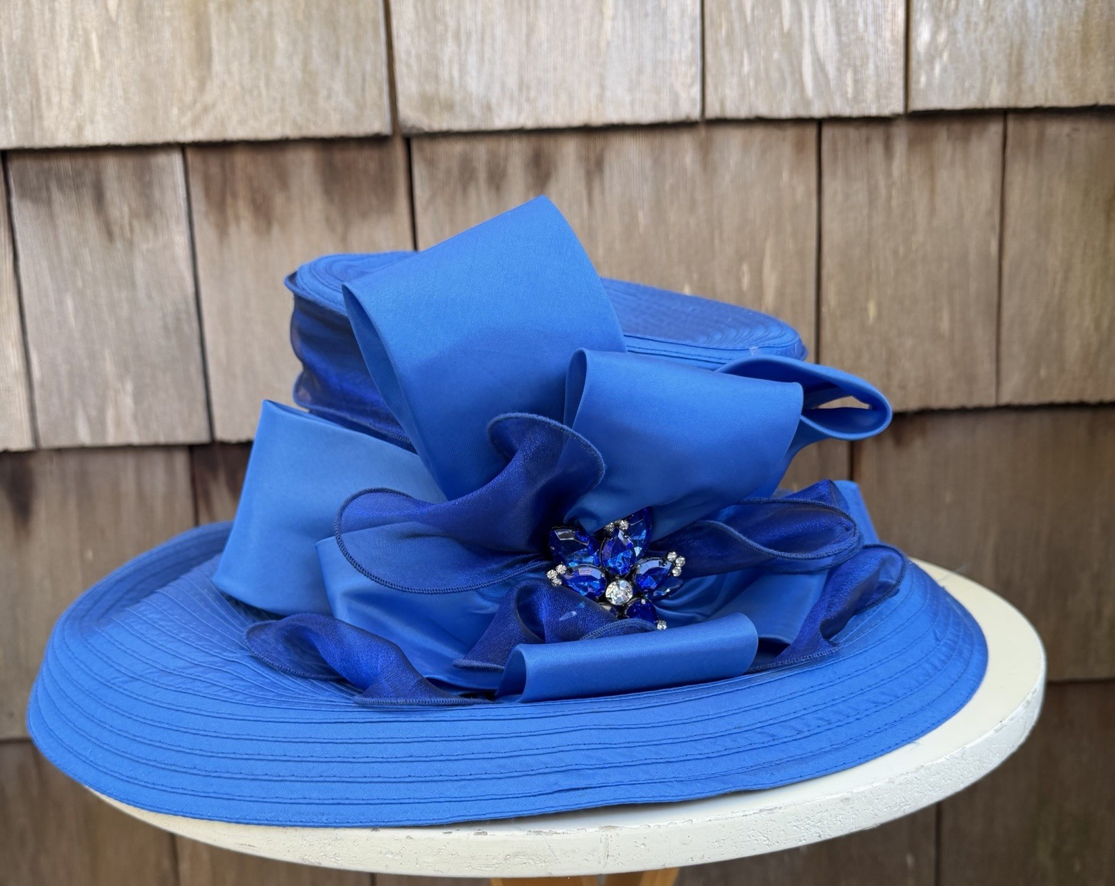 Vintage Oversized Brim Church Hat Bright Blue Sz 22.5”