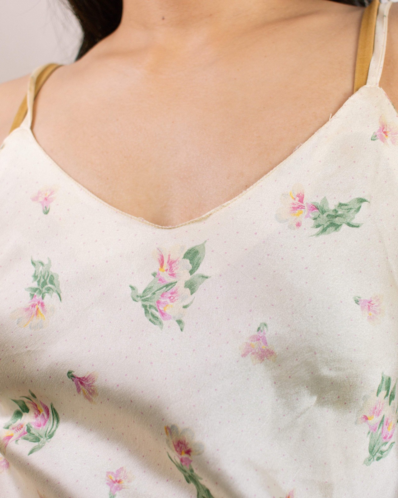 Vintage 70s Joseph Magnin Cream/Yellow Silk Floral Tank Top | Size XS-S