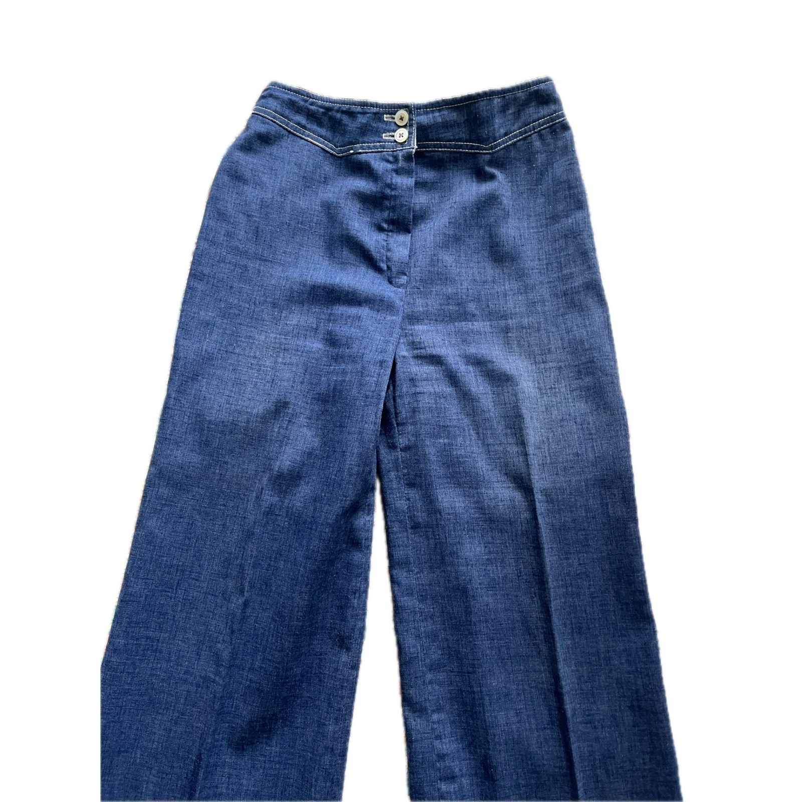 Vintage Hippy Cotton High Waisted Wide Leg Denim Trousers Blue 70s 28 Waist