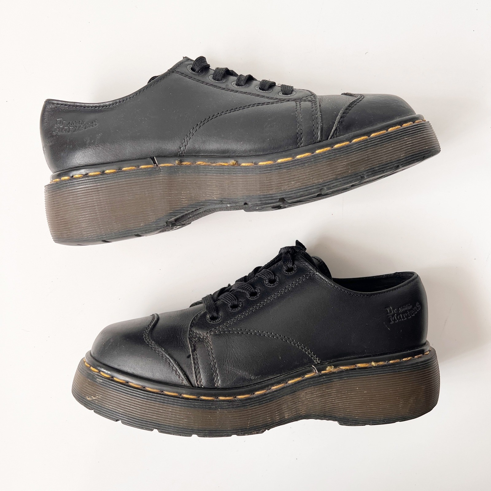 Vintage Dr. Martens Platform Oxfords Brown Leather Chunky Mary Jane Boots Size 9