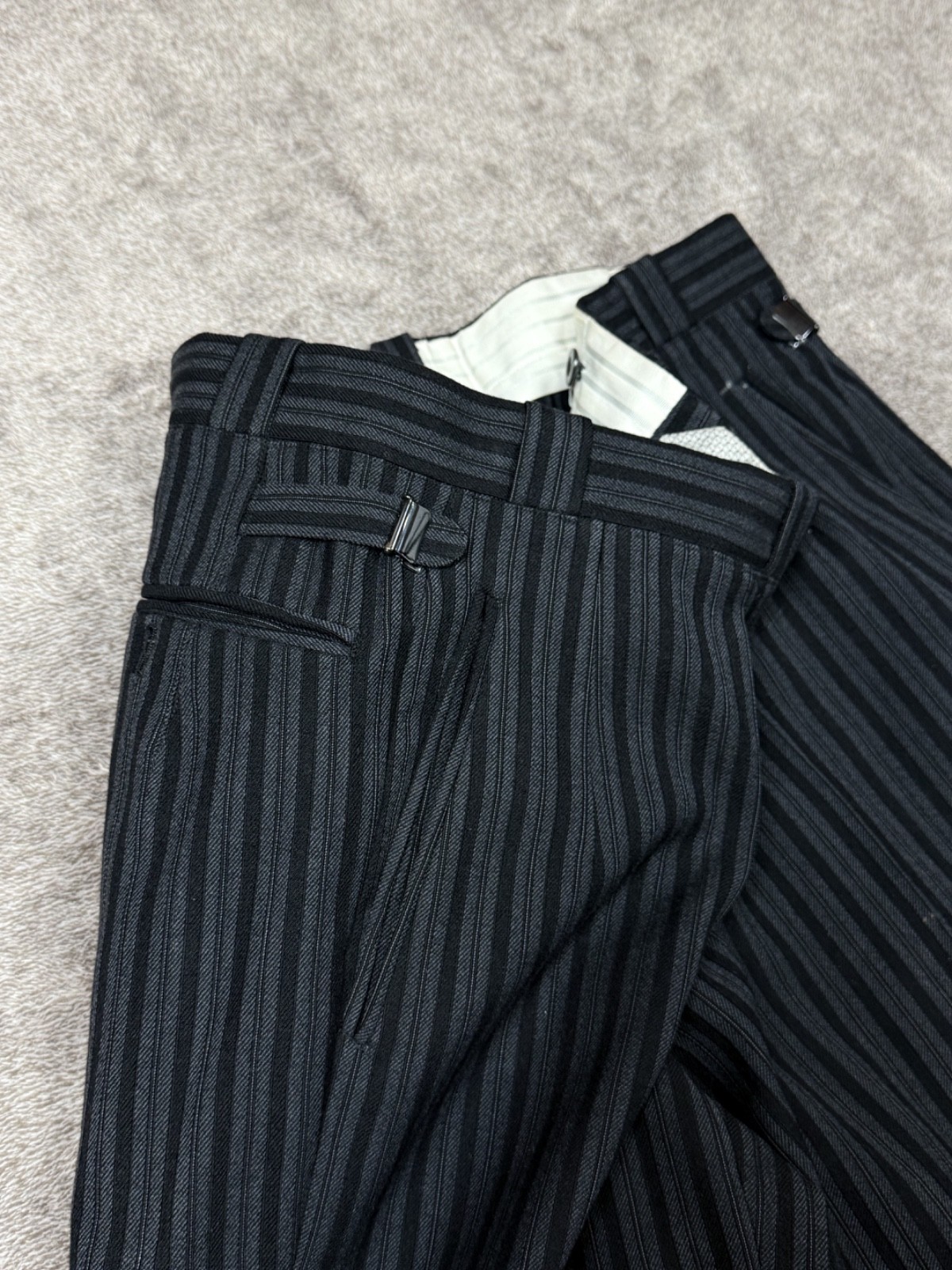 Vintage 1950’s European Morning Fishtail Suspender Buckle Stripped Trouser Pants