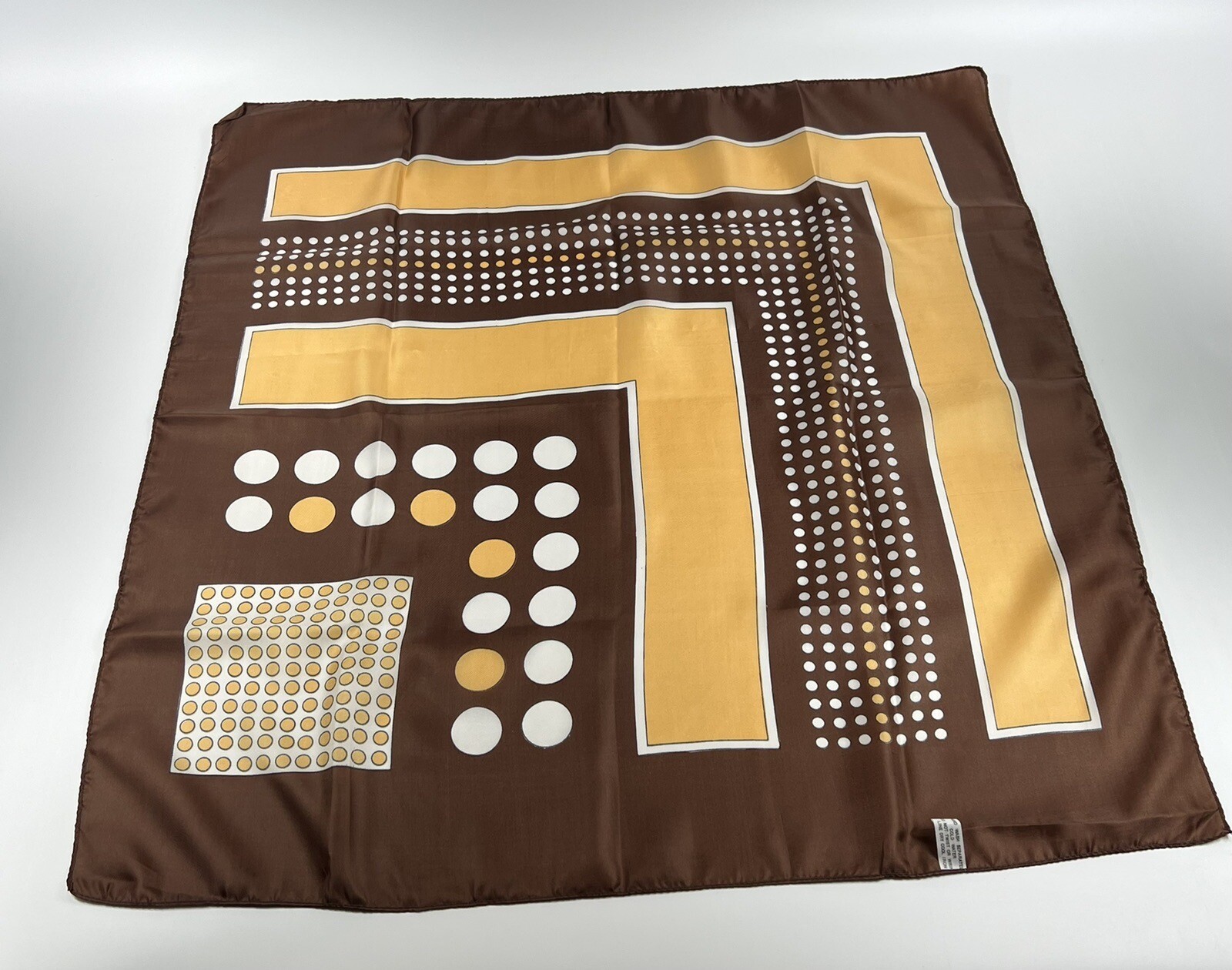 100% Nylon Scarf R.O.C Brown Water Repellent Retro Geometric 60’s 70’s