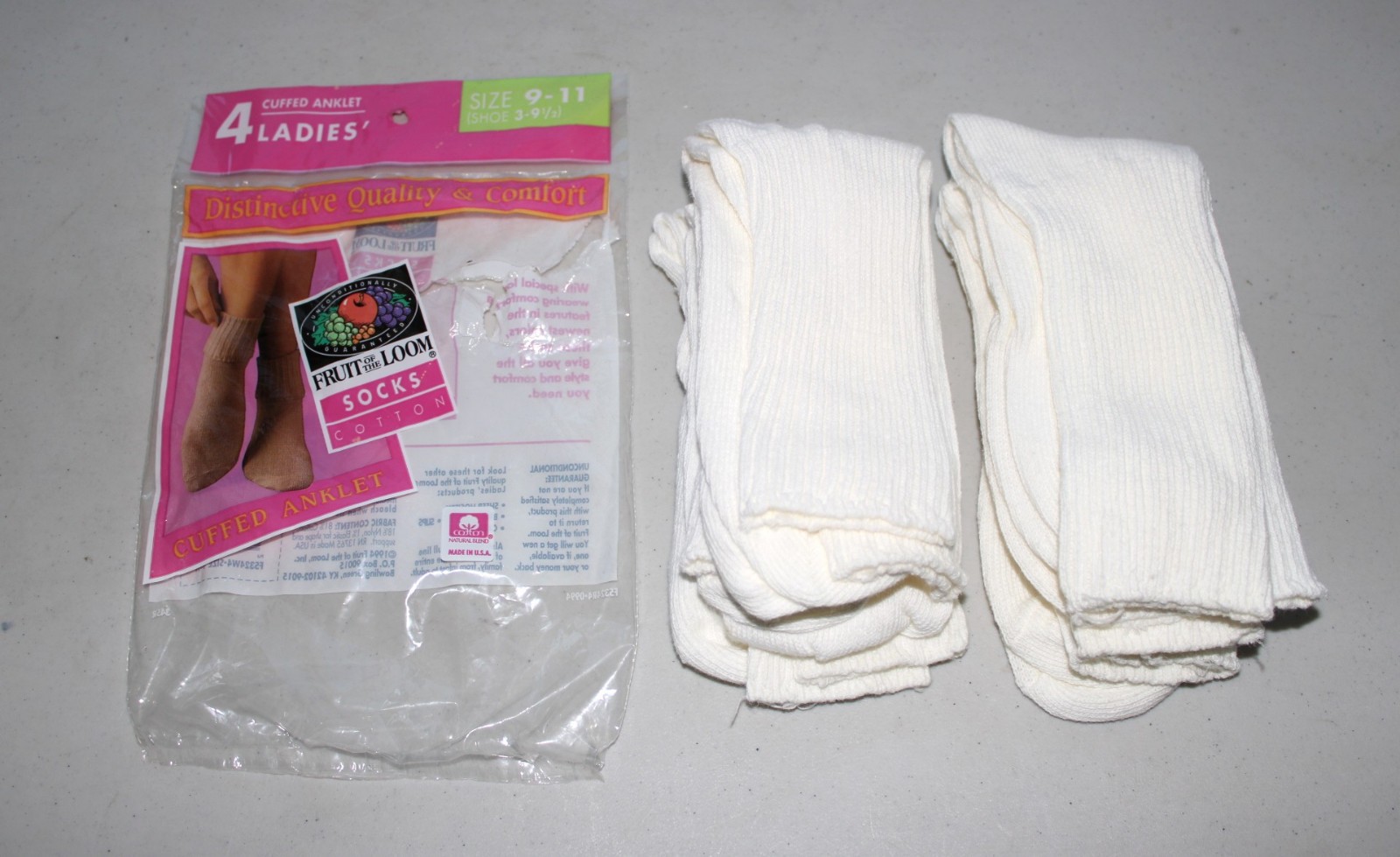 READ* OpenPack New 1994 Fruit Of The Loom Womens Socks 6 Pair Anklet Cuffed Crew