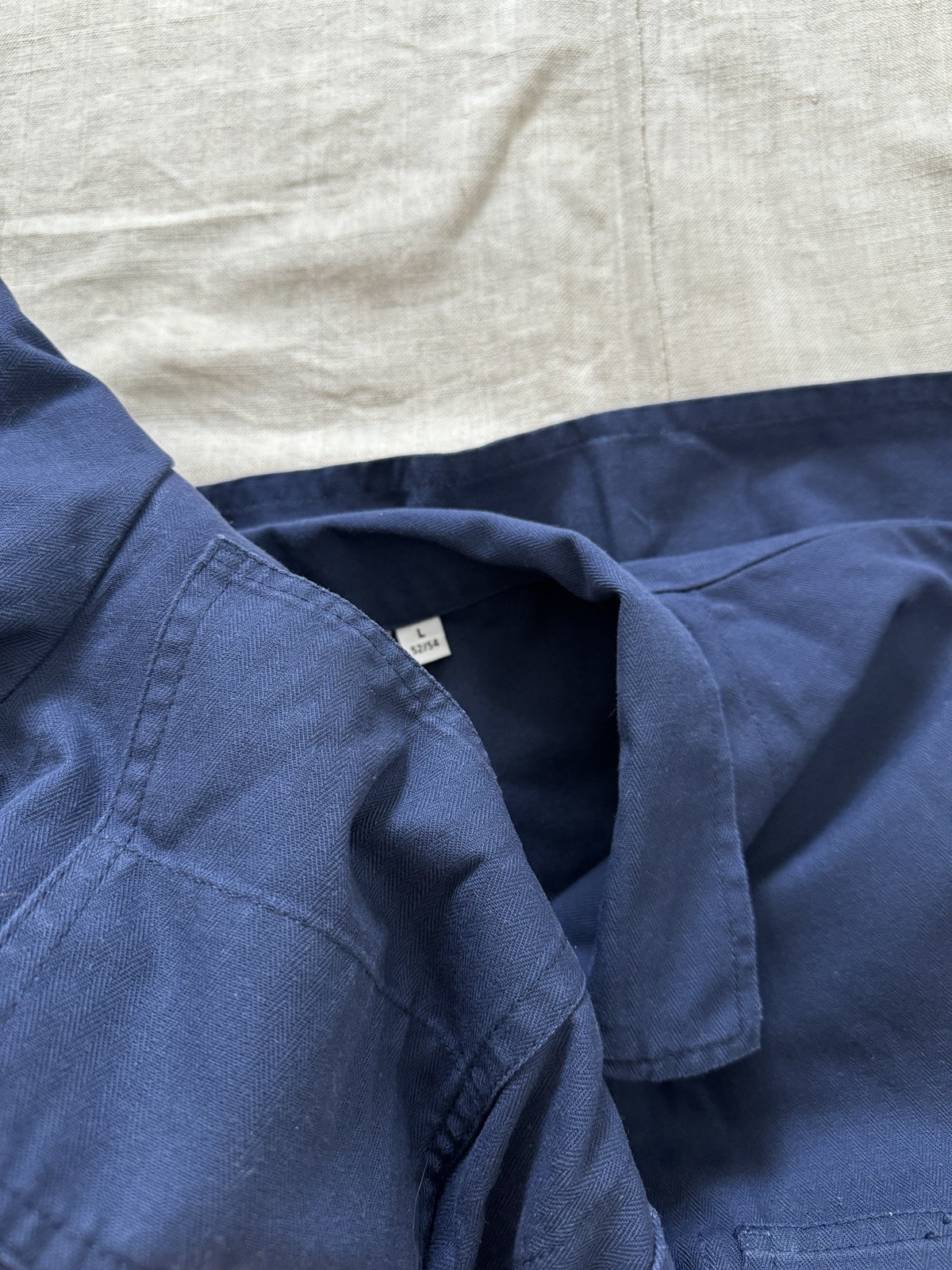 vintage French workwear HBT herringbone twill blue German chore coat jacket L
