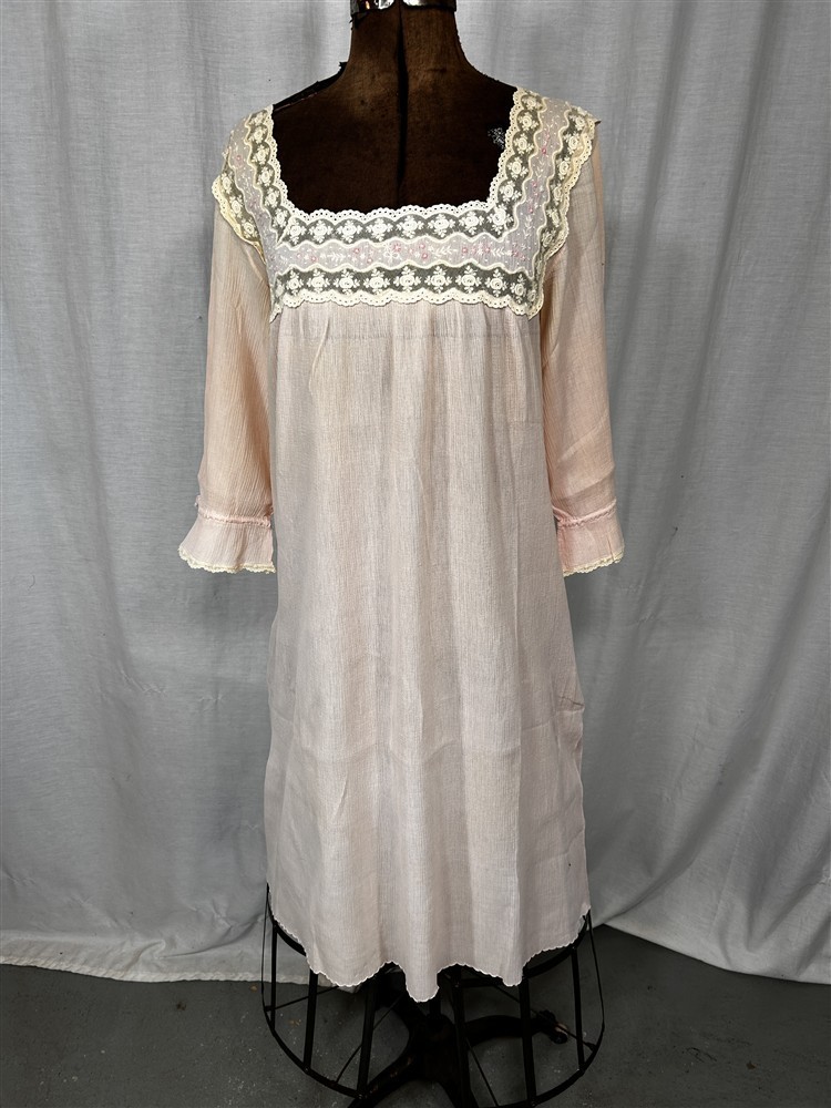 antique nightgown pink bust 42 long w/long sleeves cotton blend original 1940