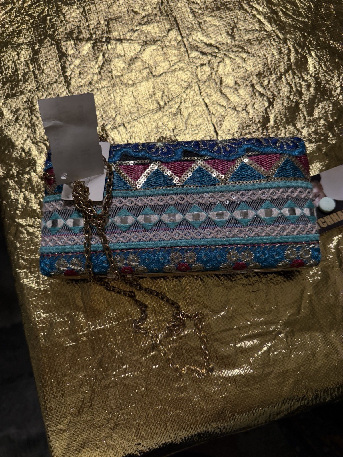 Floral Embroidered Beaded Clutch Purse Multicolored