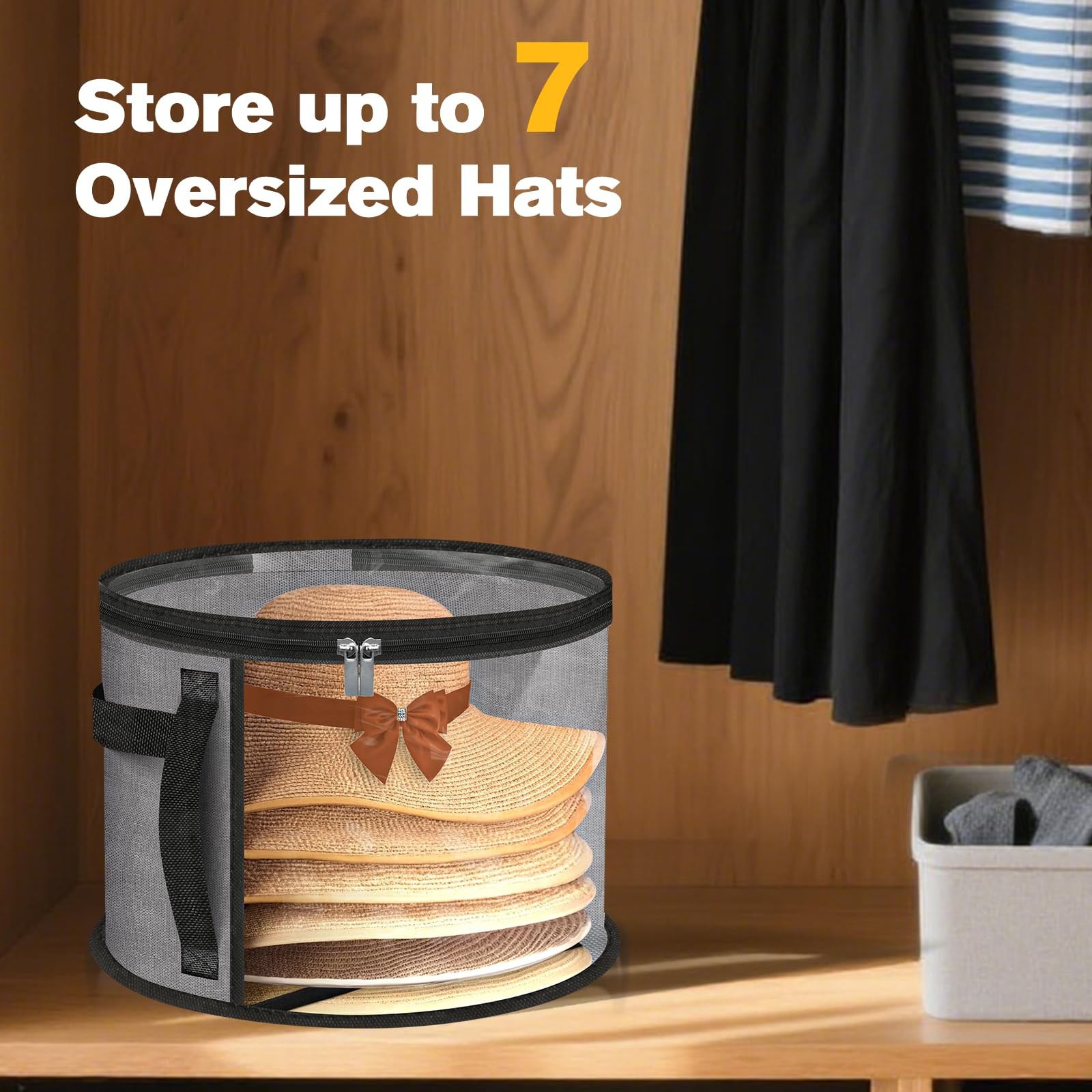 Btoahcu Extra Large Clear Hat Organizer for 16″ L x W x 11″ H, gray