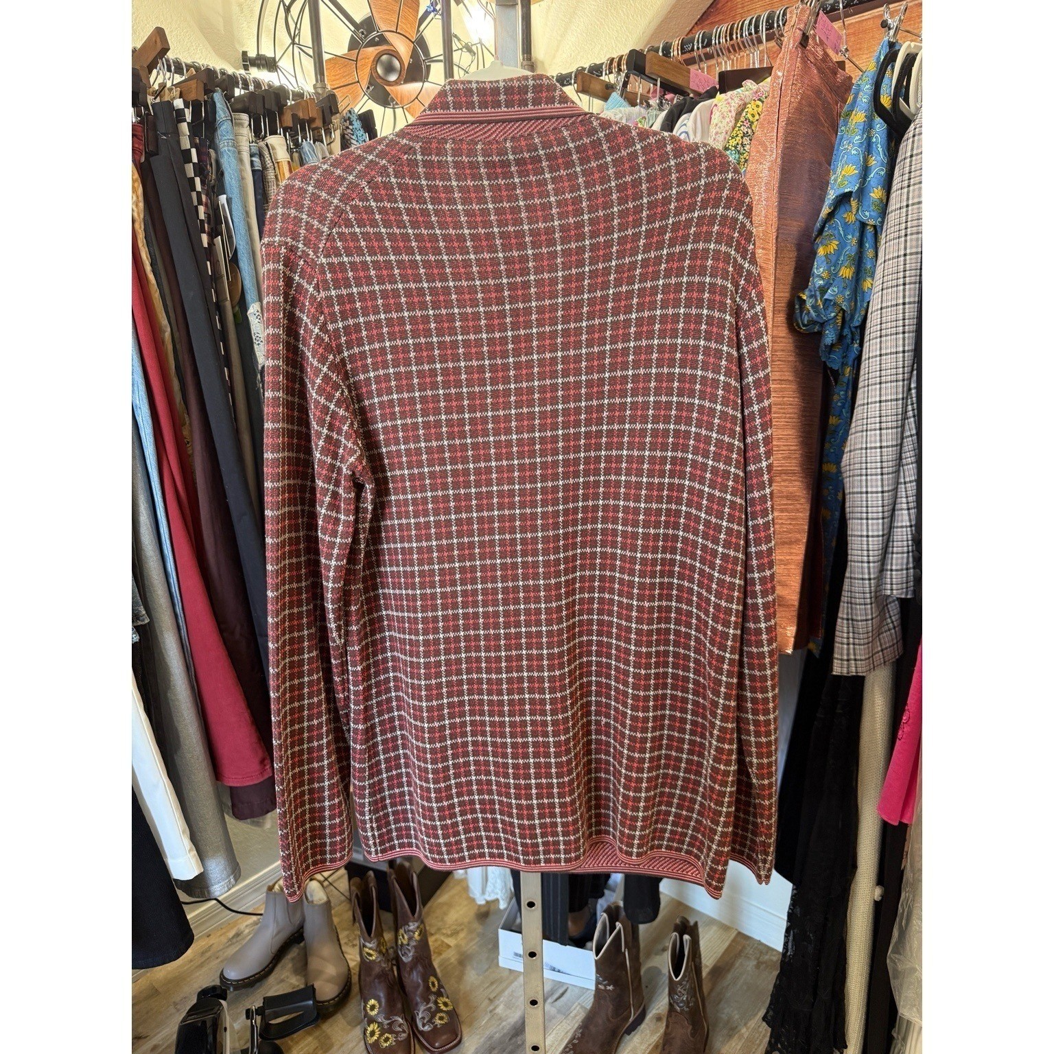 Drumohr Made in Italy Red Plaid Knit Blazer Jacket Mens 48 IT 38 US NWT