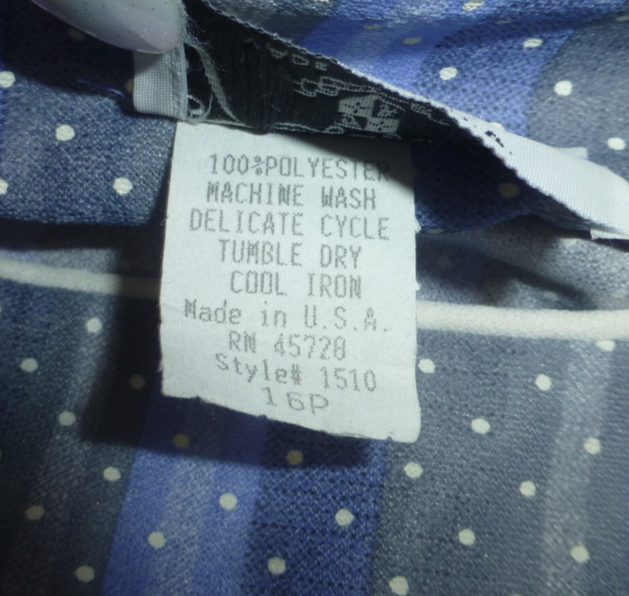 VTG 70s Polka Dot Stripes semi sheer Puff slv Cocktail Secretary Midi Dress L XL