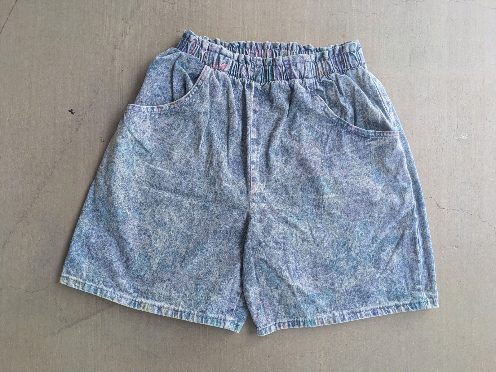 Cascade Blues Vintage Acid Wash Denim Shorts Floral Elastic Waist 12