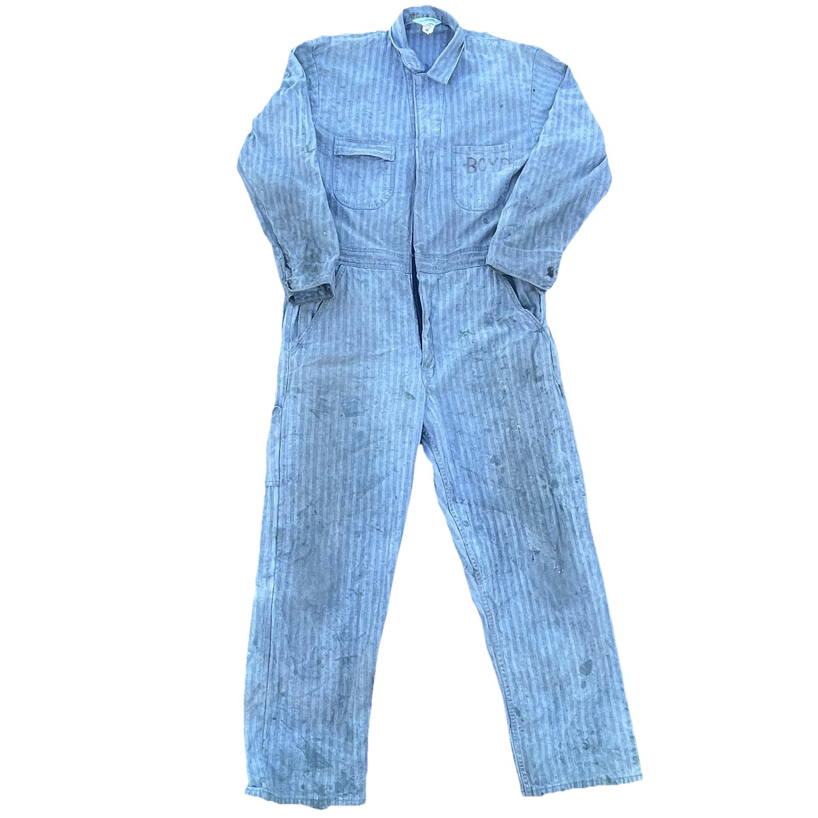 Vintage Sears Work Leisure Herringbone Denim Coveralls Mens 44R Zip Front