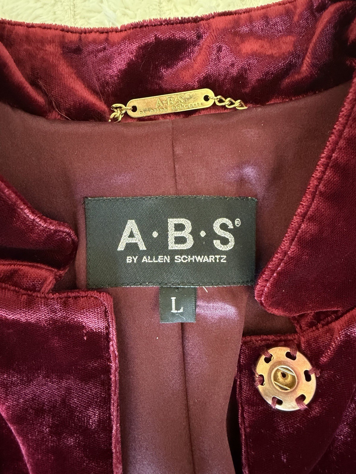 Vintage A.B.S by Allen Schwartz Burgundy Velvet Blazer Jacket W/ Embellishment L