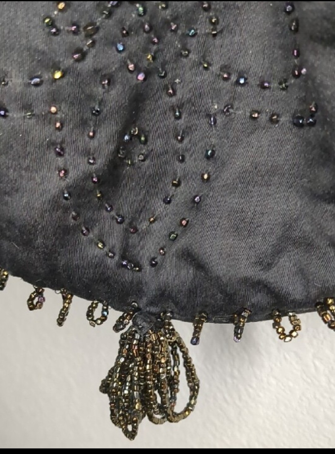 1920s Art Nouveau Beaded Evening Bag Black Brass Kisslock Purse