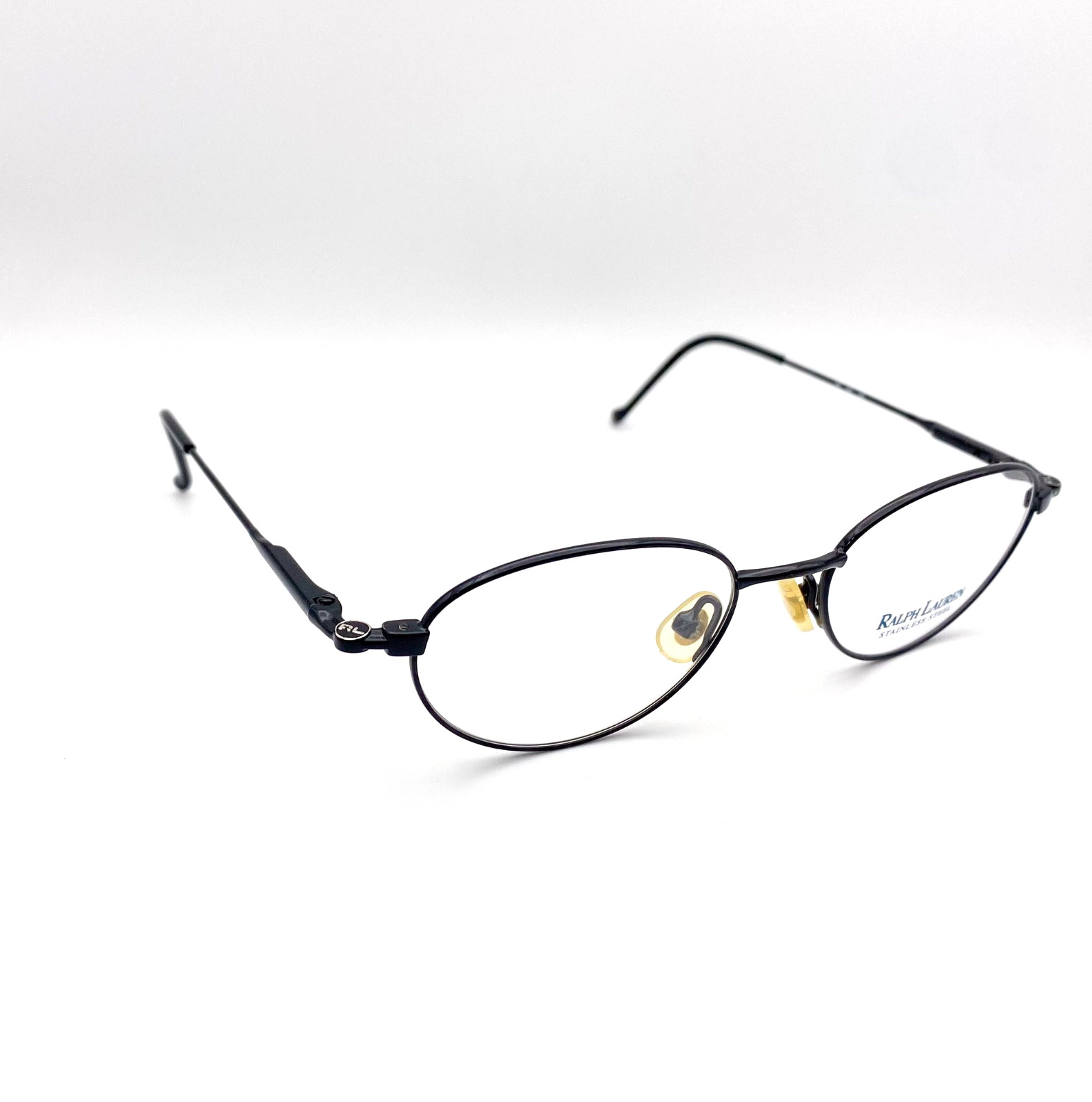 Vintage 1990s Ralph Lauren Black Stainless Steel Oval Eyeglasses | NOS Deadstock