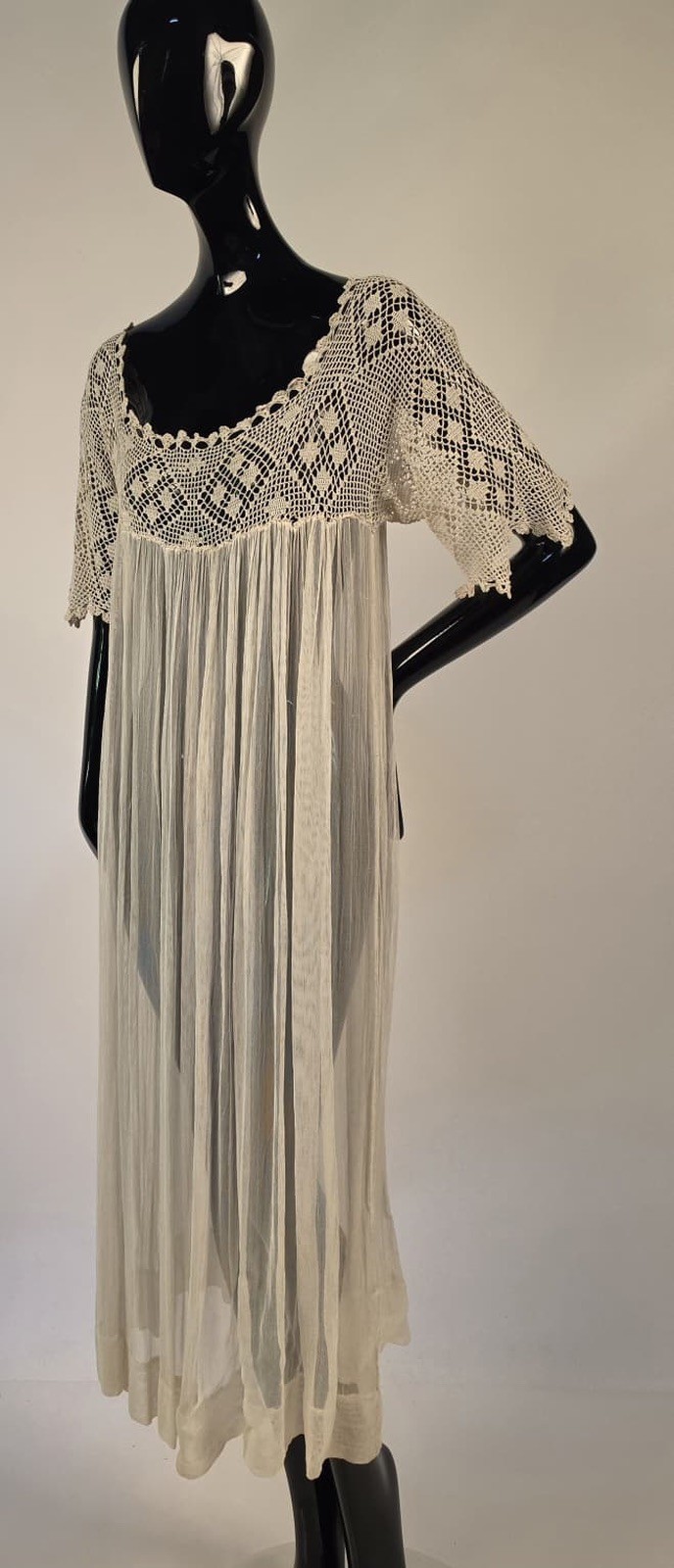 ROMANTIC EDWARDIAN DIAMOND FILET LACE DRESS W SOFTEST FINE TULLE NET 