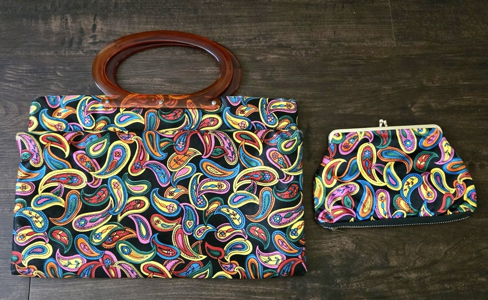 Vintage 1960s Ladies Pride Folding Tote Purse w/ Coin Pouch Slight Wear See Pics