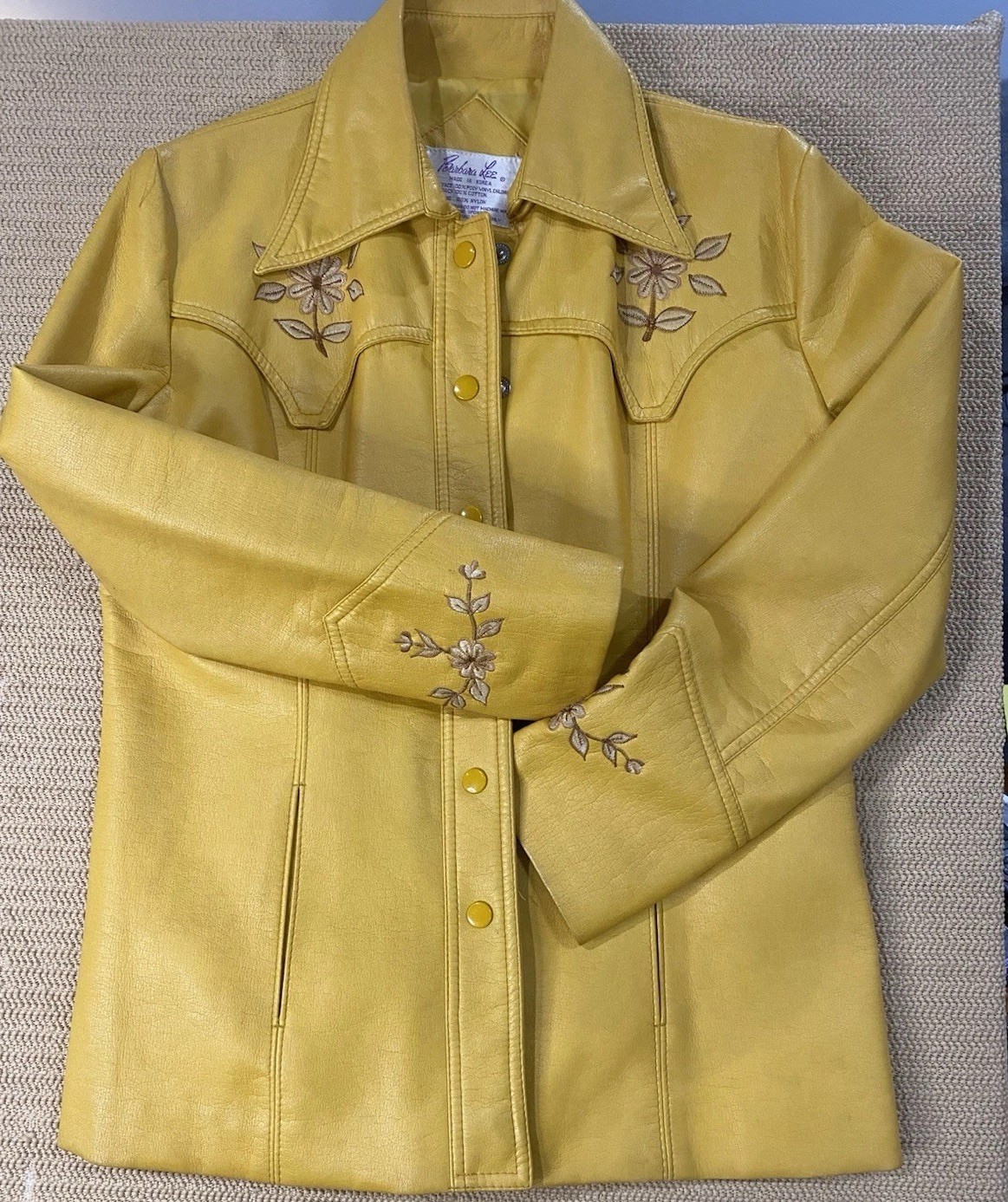 Vintage 70s Barbara Lee Yellow Western Jacket Poly Vinyl Cowboy Boho