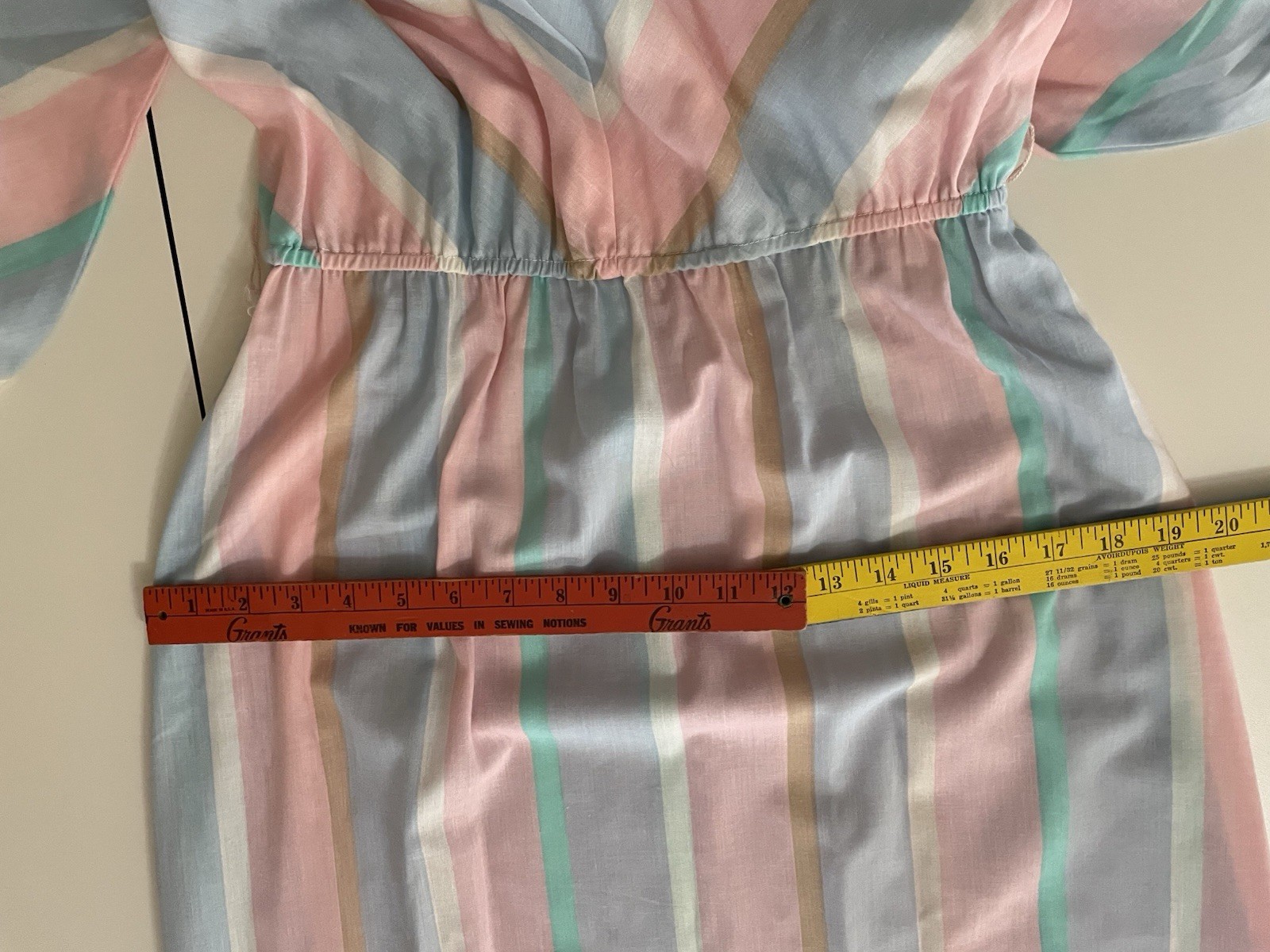 VTG Retro 1980s Pastel Chevron Striped Blouson Midi Cotton Shirt Dress md/lg