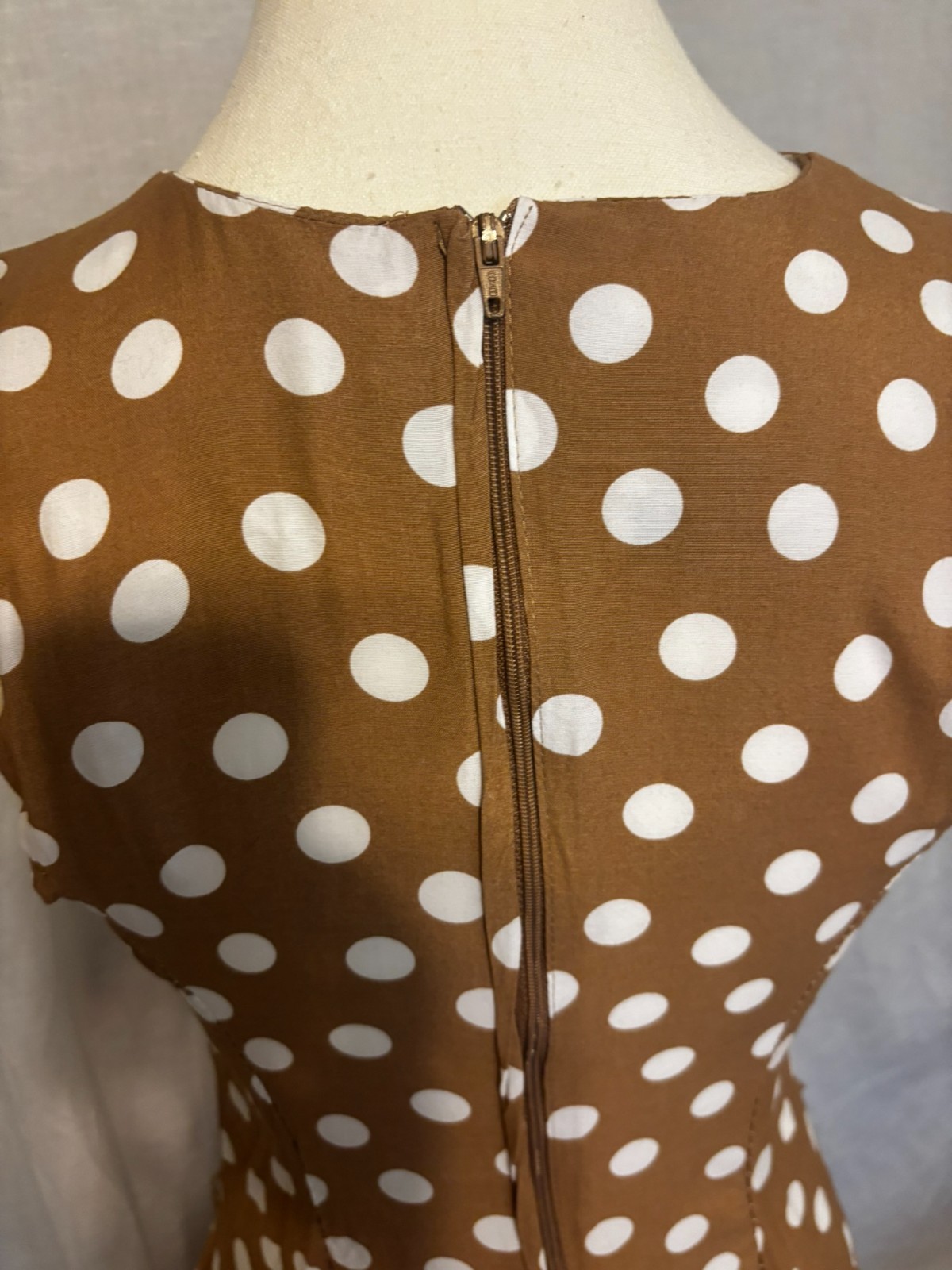 Vintage Roberta Brown White Polka Dot Midi Dress | 80s 90s Rayon xs