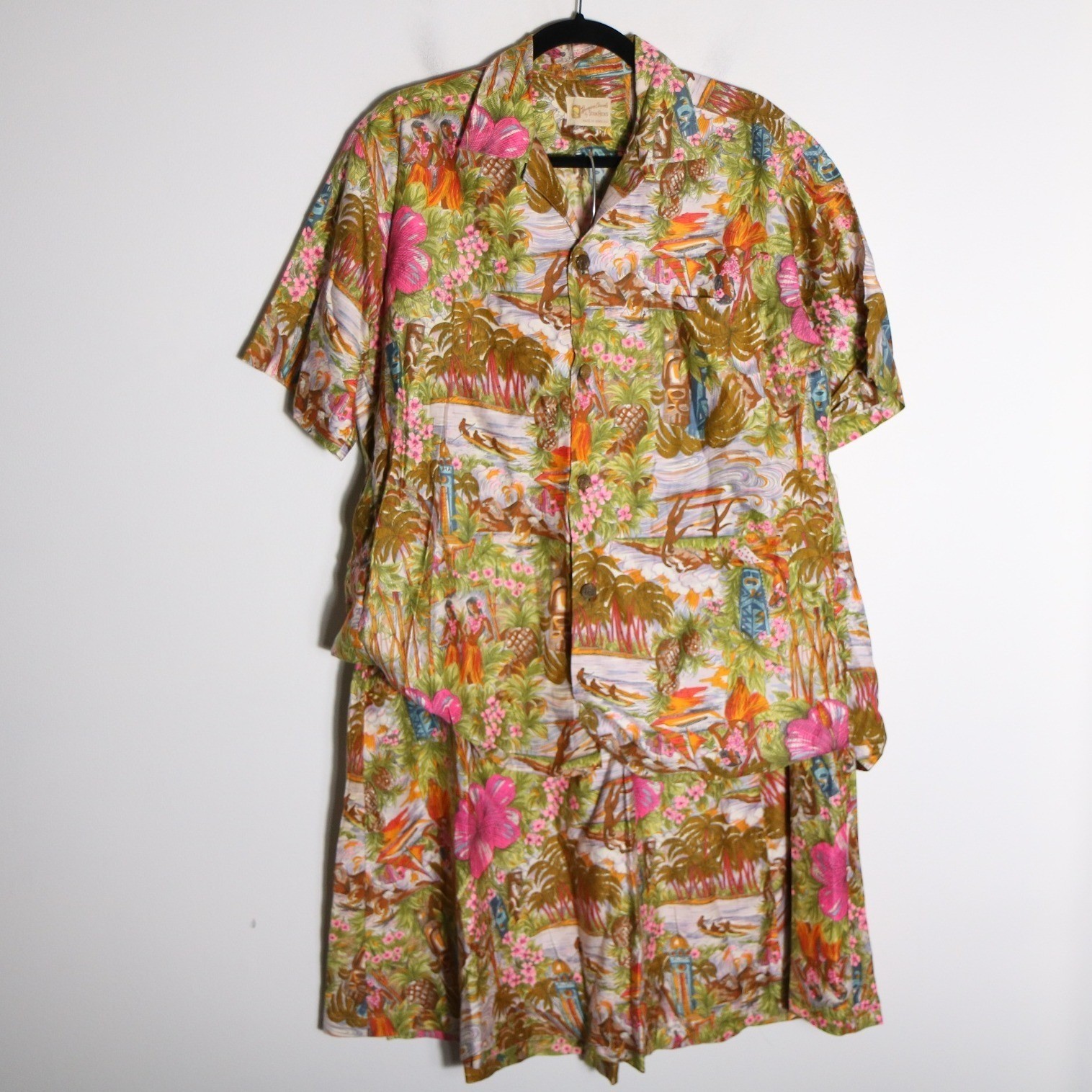 Vintage 1960s Stand Hicks Hawaiian Casuals 2pc Set 1X 2X Tiki Mid Century Retro