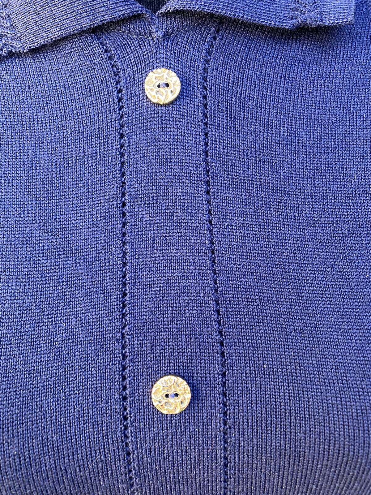 Vintage DUNEDIN Cardigan Sweater Large Navy Blue Gold Tone Buttons British Isle