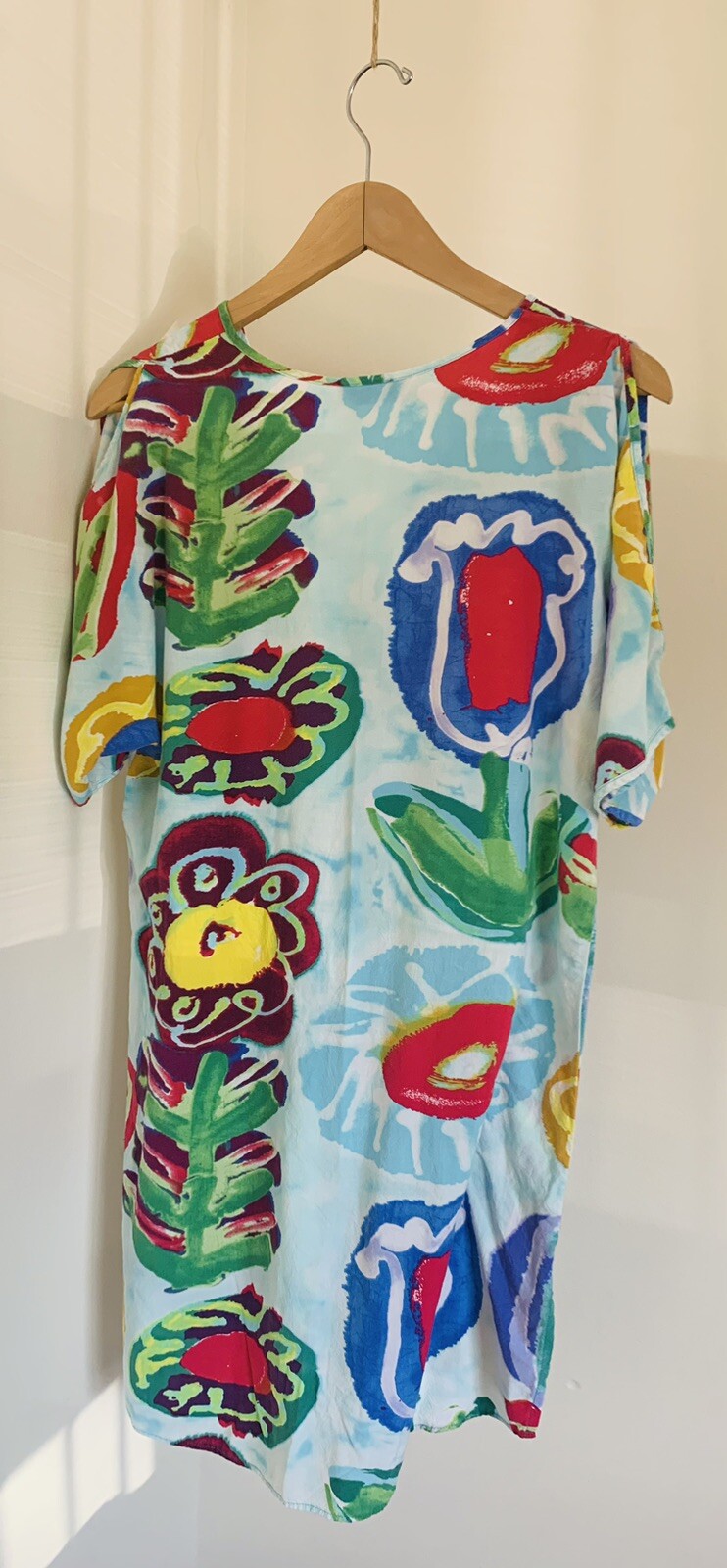 Vintage Jams World Floral Dress Cutout Shoulder 90s Tropical Beach Shift Size XS