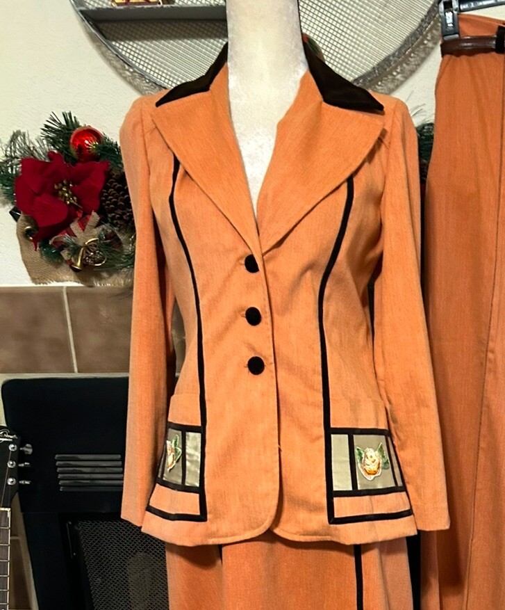 Vintage 70s Modern Juniors Denim Velvet Suit Set Church Wear 3 Piece Pioneer