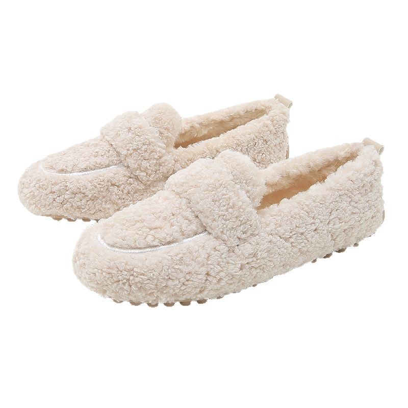 women fashion casual shoes flat faux fur warm shoes comfort lazy shoes