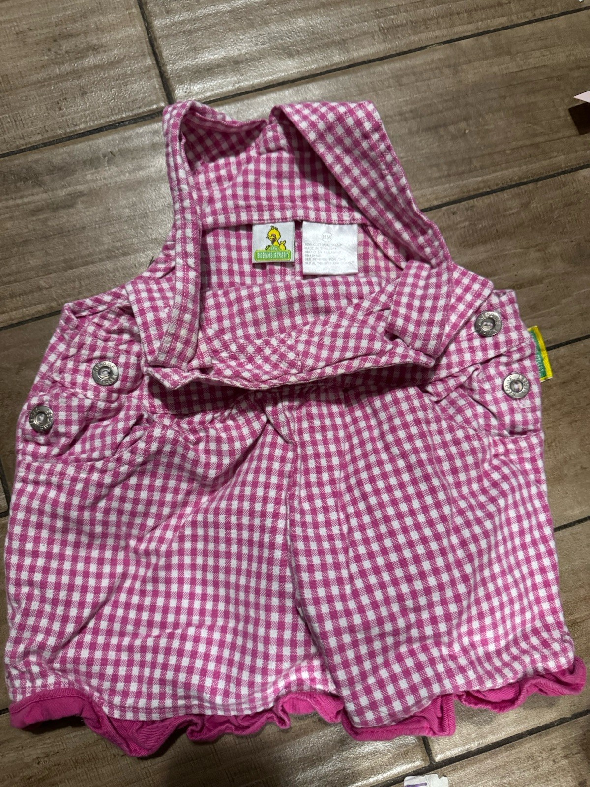 90s SESAME STREET VINTAGE BIG BIRD ELMO GINGHAM 18 MONTH BUBBLE ROMPER OVERALL