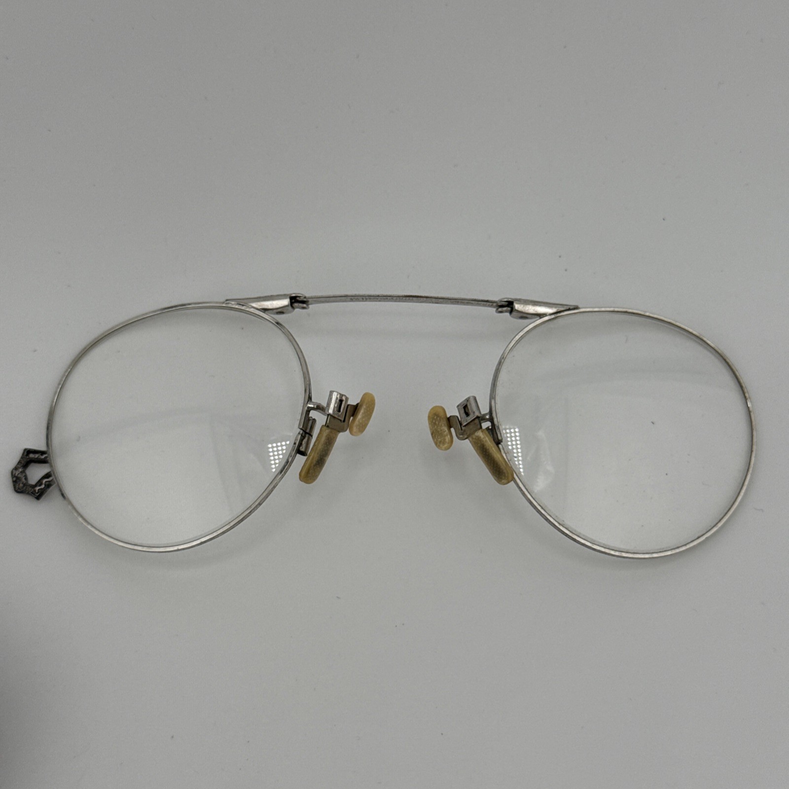antique pince nez eyeglasses Marked 12 K Gold Filled With Case Foldable Ornate